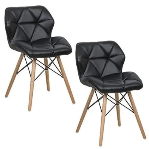 Padded Wooden Leg Dinning Chairs - Set Of 2 - Black