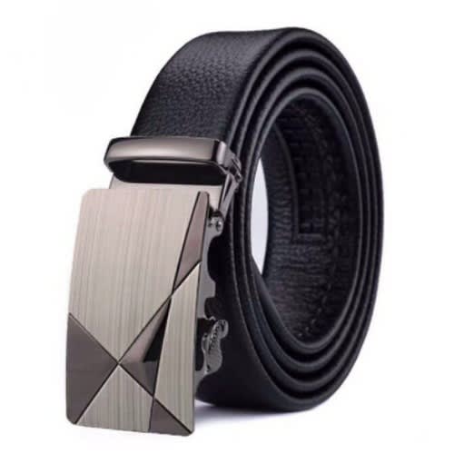 Men Belts Metal Automatic Buckle -Black & Silver