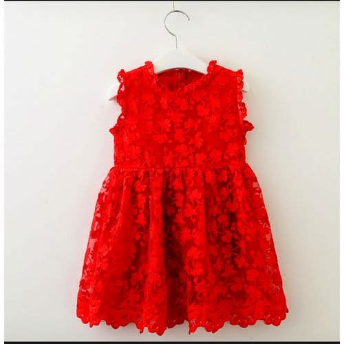 Girl Embroidery Dress - Red