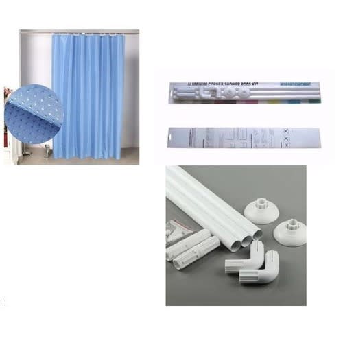 Sky Blue Antifungal Shower Curtain With Corner Rod