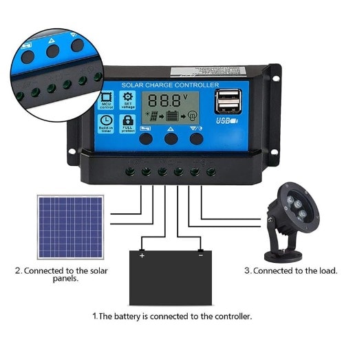 Solar Controller 12v/24v - 30a Regulator - LCD Display + Dual USB 5v Output