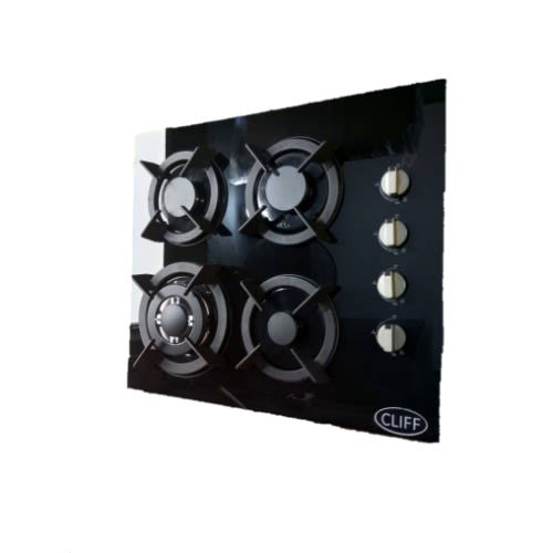 Cliff Built-in 4 Burner Gas On Glass Hob With Automatic Battery Ignition- Black - 60cm