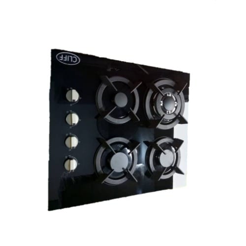 Cliff Built-in 4 Burner Gas On Glass Hob With Automatic Battery Ignition- Black - 60cm