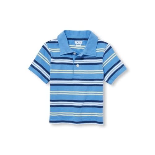 Toddler Boys Short Sleeve Striped Polo- Keepsake Blue 12-18m