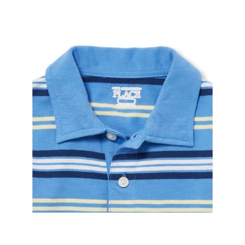 Toddler Boys Short Sleeve Striped Polo- Keepsake Blue 12-18m