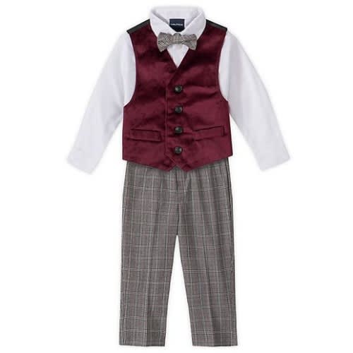Little Boys 4-piece Velvet Vest Set