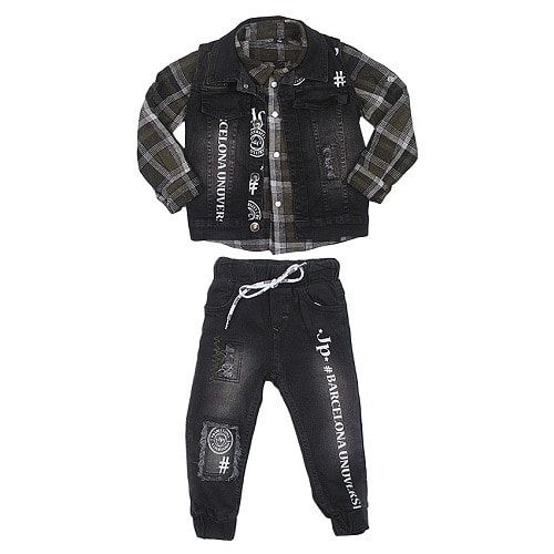 3 In 1 Boys Jeans Set With Black Shirt