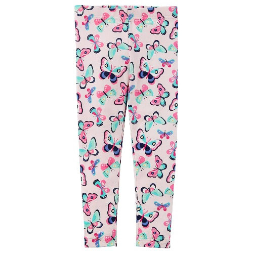 Girls Butterfly Print Leggings- Pink