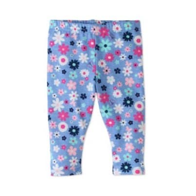 Baby Girls Floral Print Leggings- Blue