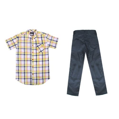 Multicolour Boys' 2-piece Check Shirt & Trousers