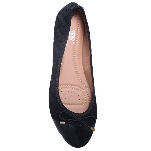 Chloe Leather Ballerina Flats With Patent Detail - Black