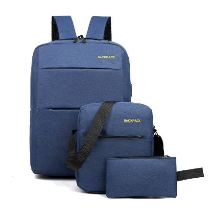 Backpack - 15-inch Backpack With Waist Bag & Purse- Blue