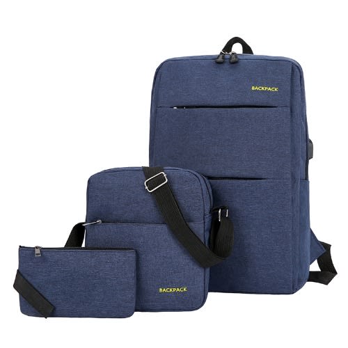 Backpack - 15-inch Backpack With Waist Bag & Purse- Blue