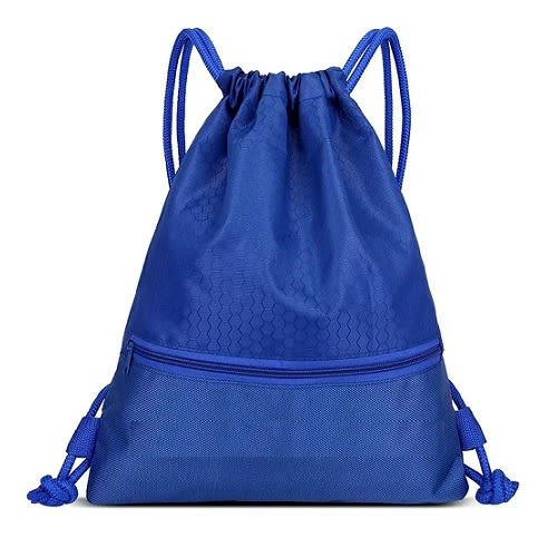 Waterproof Polyester Gym Drawstring Backpack - Blue
