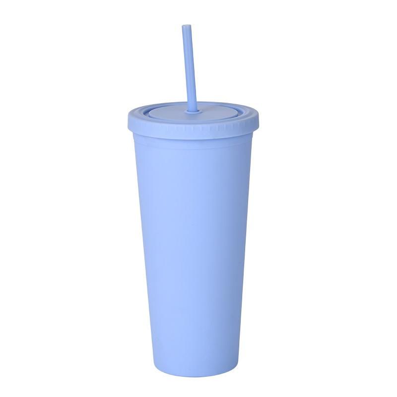 3PCS Handy Straw Tumbler with Lid Premium Double-Walled Matte Plastic Cup 700ml