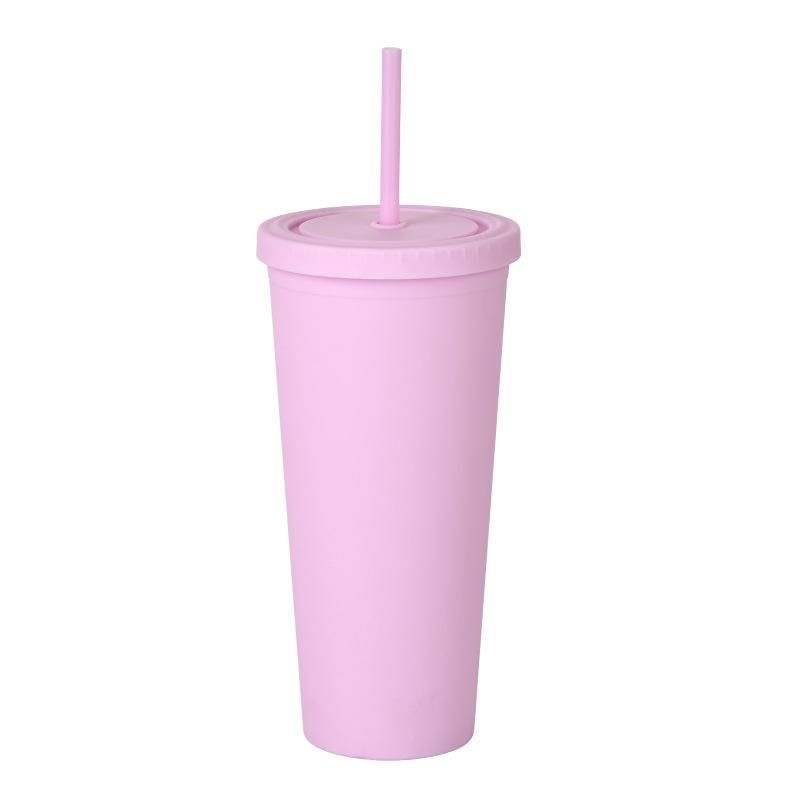 3PCS Handy Straw Tumbler with Lid Premium Double-Walled Matte Plastic Cup 700ml