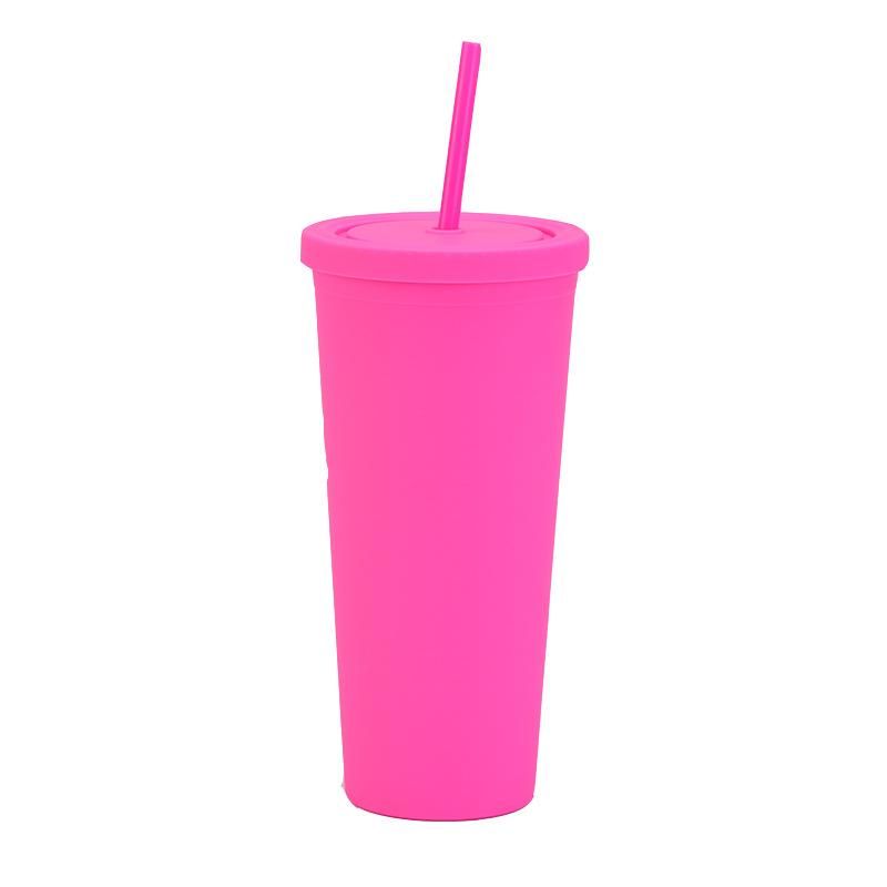 3PCS Handy Straw Tumbler with Lid Premium Double-Walled Matte Plastic Cup 700ml