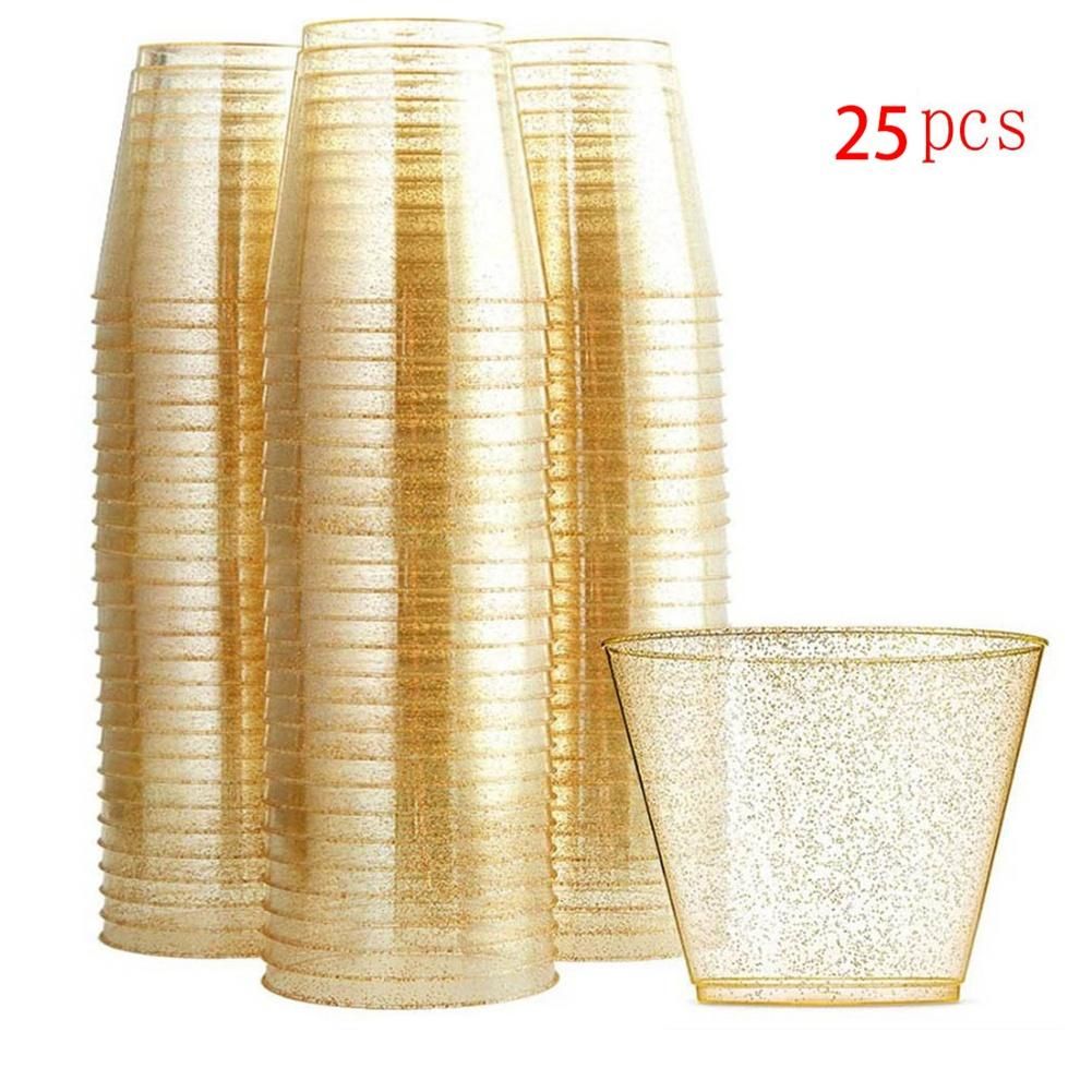 Gold Plastic Cups Clear Plastic Wine Glasses, Fancy