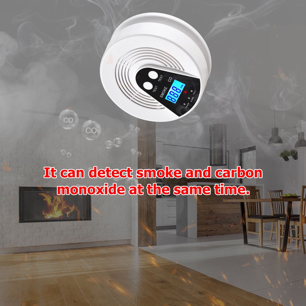 Smoke And Carbon Monoxide Alarm LCD Display CO Detector