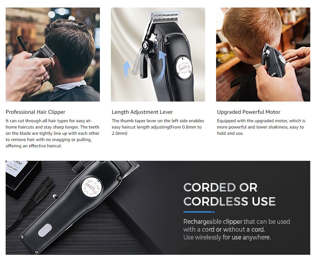 Cordless Hair Clipper Trimmer Professional Rechargeable Hair Cutting Kit With Charging Stand