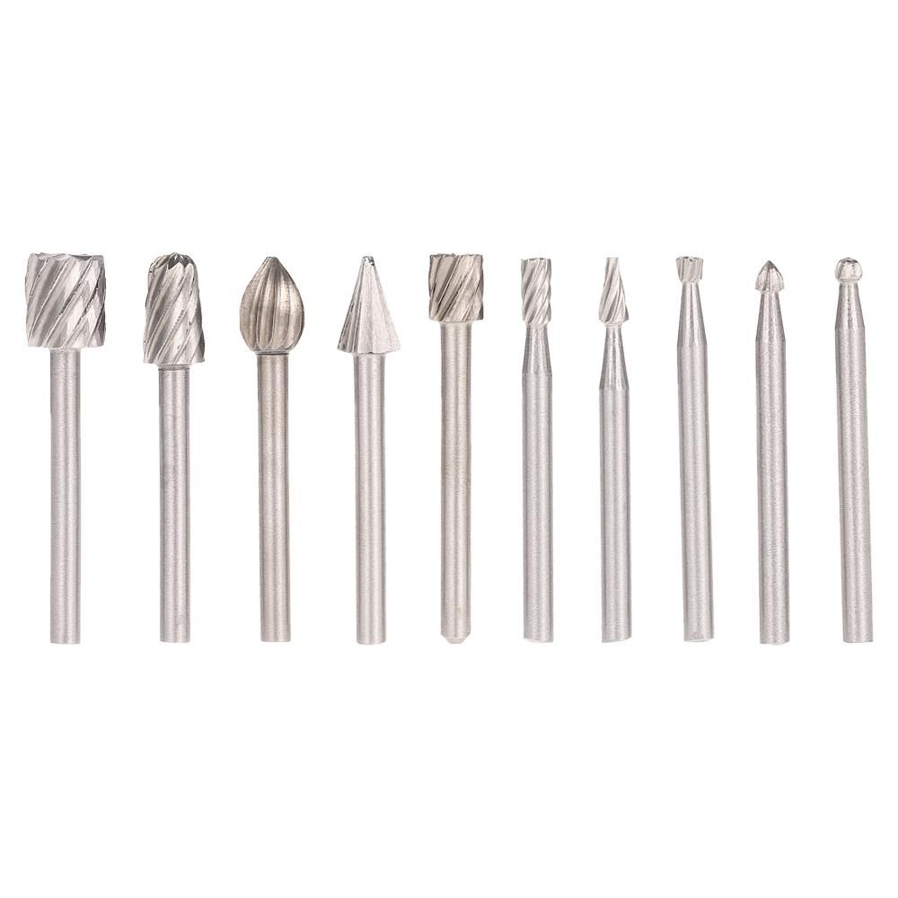 Electric Grinding Accessories 10pcs 3mm Shank HSS Router Bits Rotary Burr for Drill Woodworking Tool Set CNC Engraving