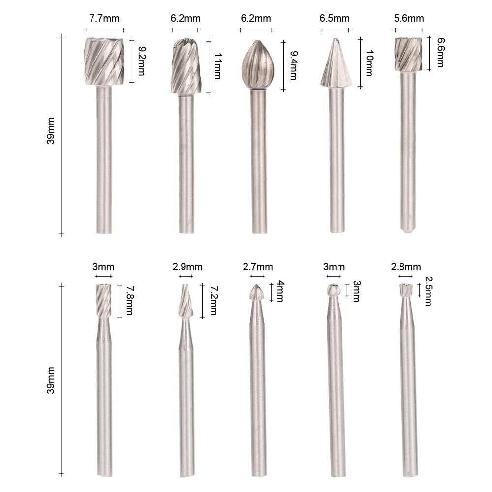 Electric Grinding Accessories 10pcs 3mm Shank HSS Router Bits Rotary Burr for Drill Woodworking Tool Set CNC Engraving