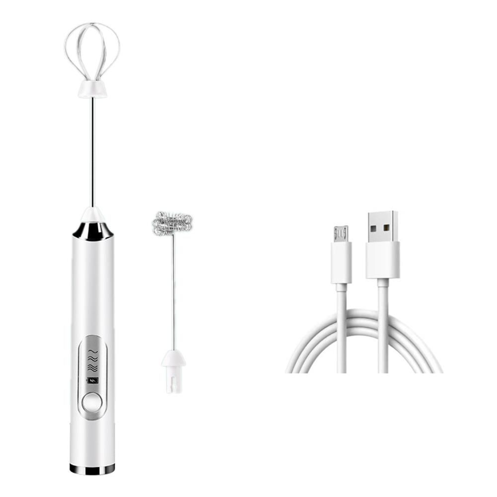 Electric Whisk Handheld Egg Beater USB Coffee Blender Household Milk Shaker Mixer Foamer Food Blender White