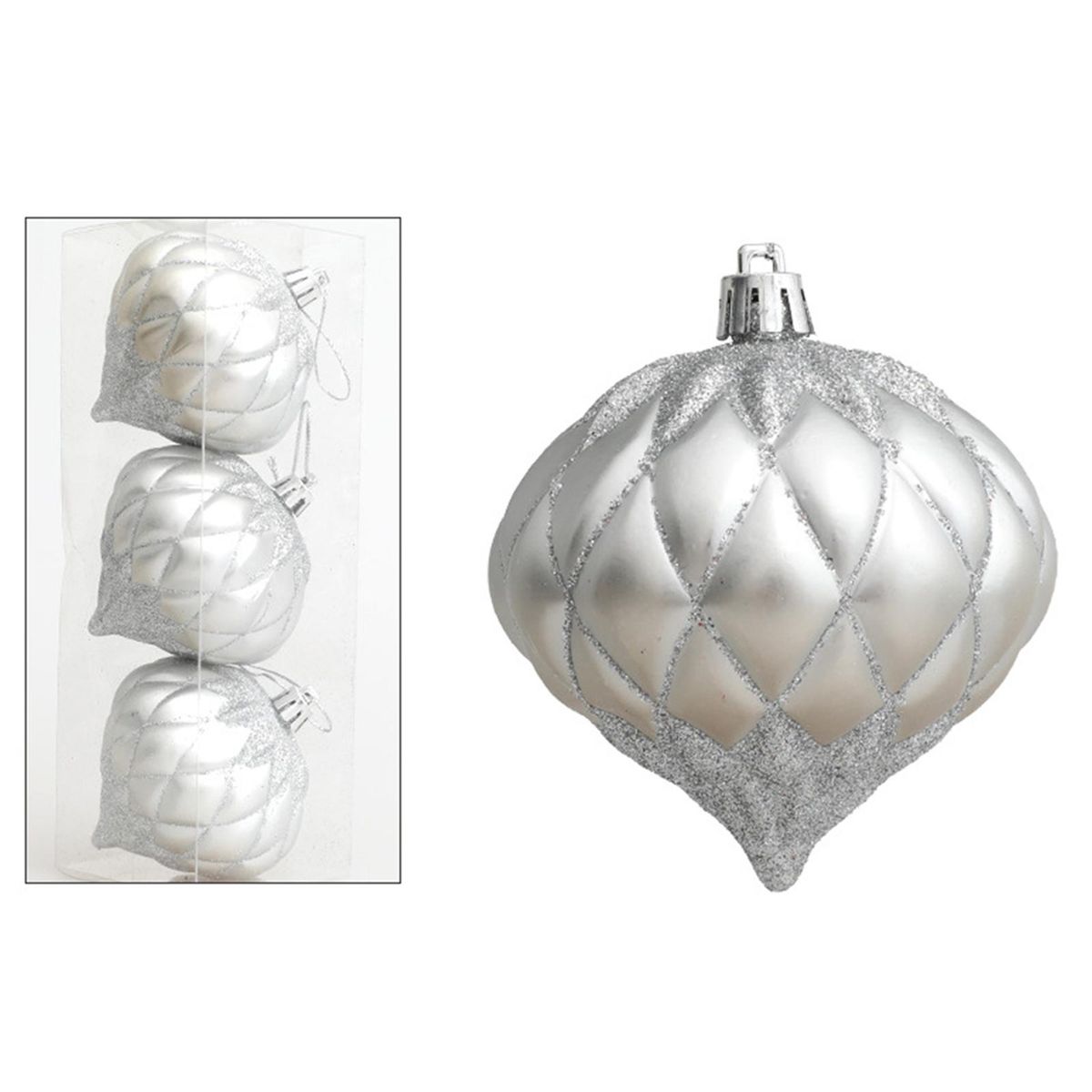 3PcsBox Threaded Ball Christmas Tree Decorations Hanging Ball Silver