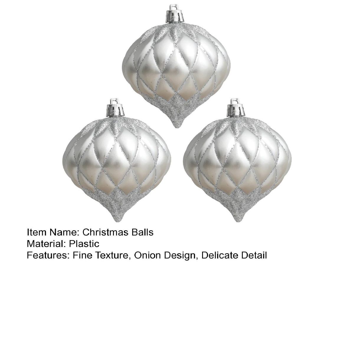 3PcsBox Threaded Ball Christmas Tree Decorations Hanging Ball Silver
