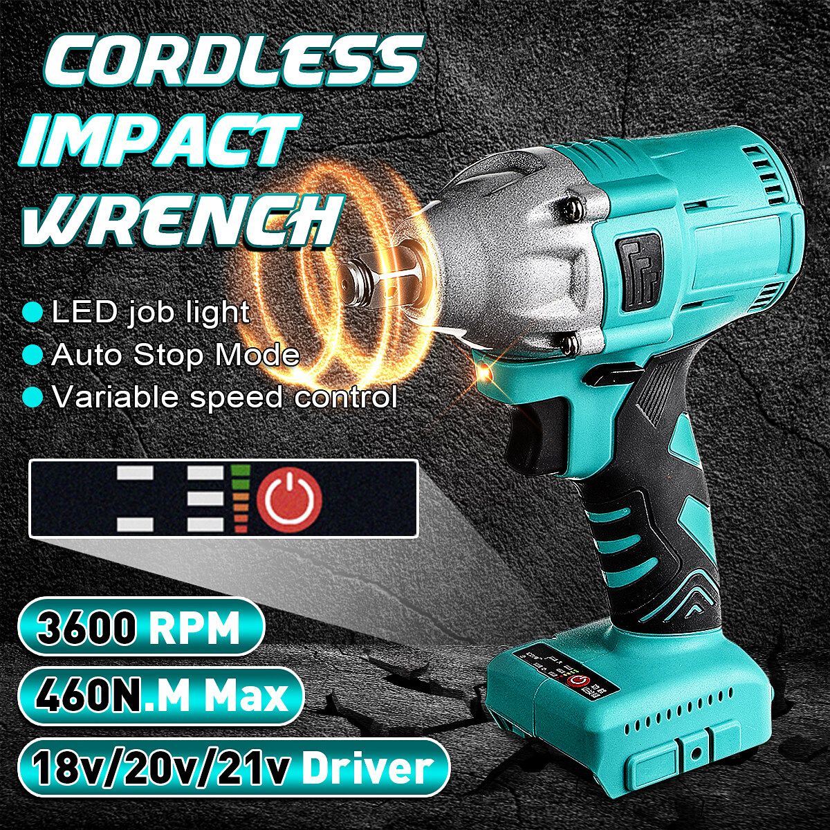 460 N.m 1/2'' 88VF Brushless Motor Cordless Electric Impact Wrench Torque Drill LED Light Auto Stop Mode Impact Wrench For Car Tyre Automotive Installation