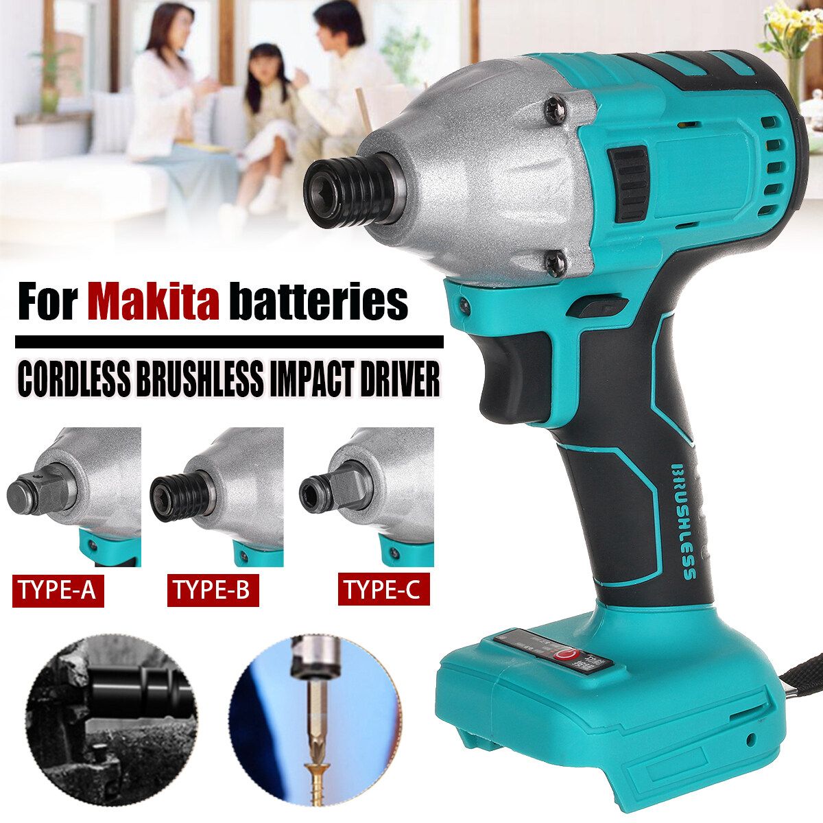 320N.m Cordless Brushless Impact Wrench Drill Drive Machine For Blue+Black A