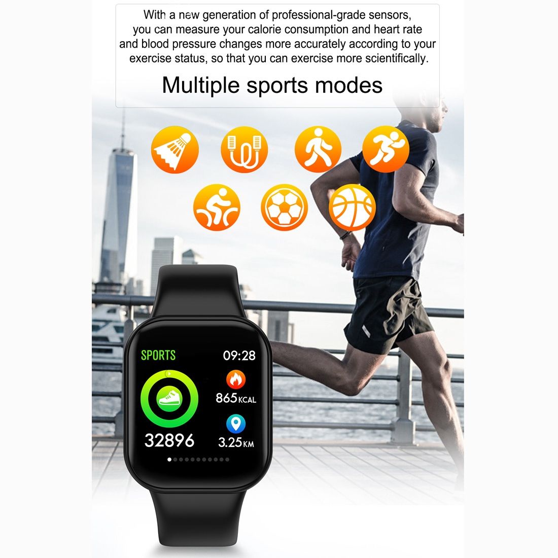 X16 1.3 Inch TFT Color Screen IP67 Waterproof Bluetooth Smartwatch, Support Call Reminder/ Heart Rate Monitoring /Blood Pressure Monitoring/ Sleep Monitoring(Black)