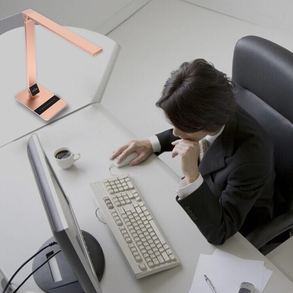 Tomshine Foldable Dimmable Touch Sensitive Control LED Desk Lamp 8.5W 500LM 3 Color Temperature 3000K 4500K 6000K Stepless Adjustable Brightness Eye-Care Ultrathin Aluminum Alloy Table Light with Power Adapter