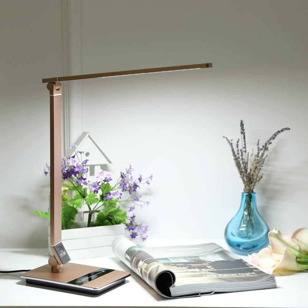 Tomshine Foldable Dimmable Touch Sensitive Control LED Desk Lamp 8.5W 500LM 3 Color Temperature 3000K 4500K 6000K Stepless Adjustable Brightness Eye-Care Ultrathin Aluminum Alloy Table Light with Power Adapter