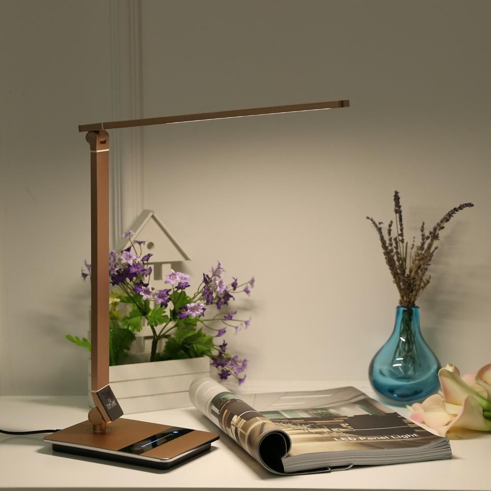 Tomshine Foldable Dimmable Touch Sensitive Control LED Desk Lamp 8.5W 500LM 3 Color Temperature 3000K 4500K 6000K Stepless Adjustable Brightness Eye-Care Ultrathin Aluminum Alloy Table Light with Power Adapter