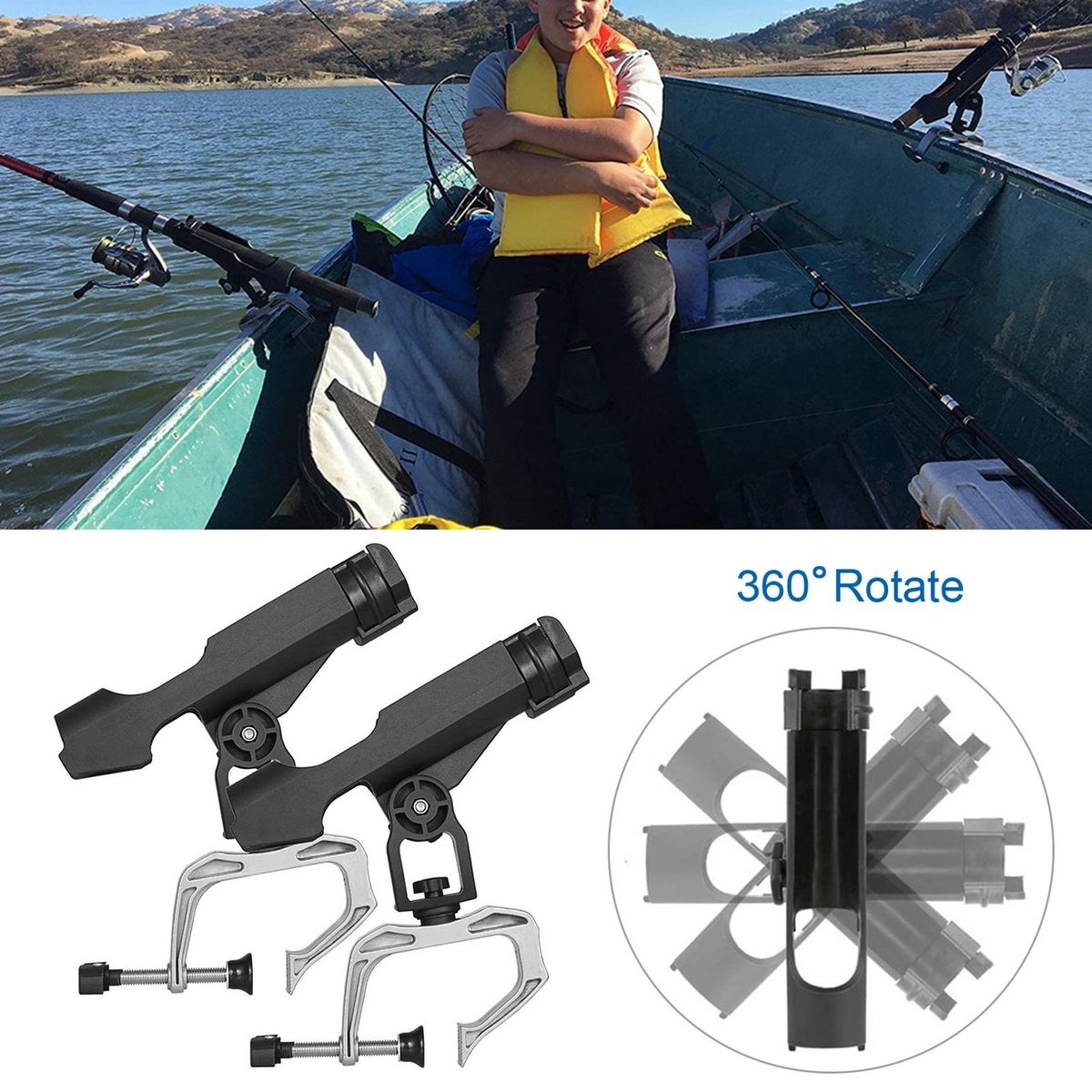 Fishing Rod Holder 360-degree Adjustable Boat for Horizontalvertical Black
