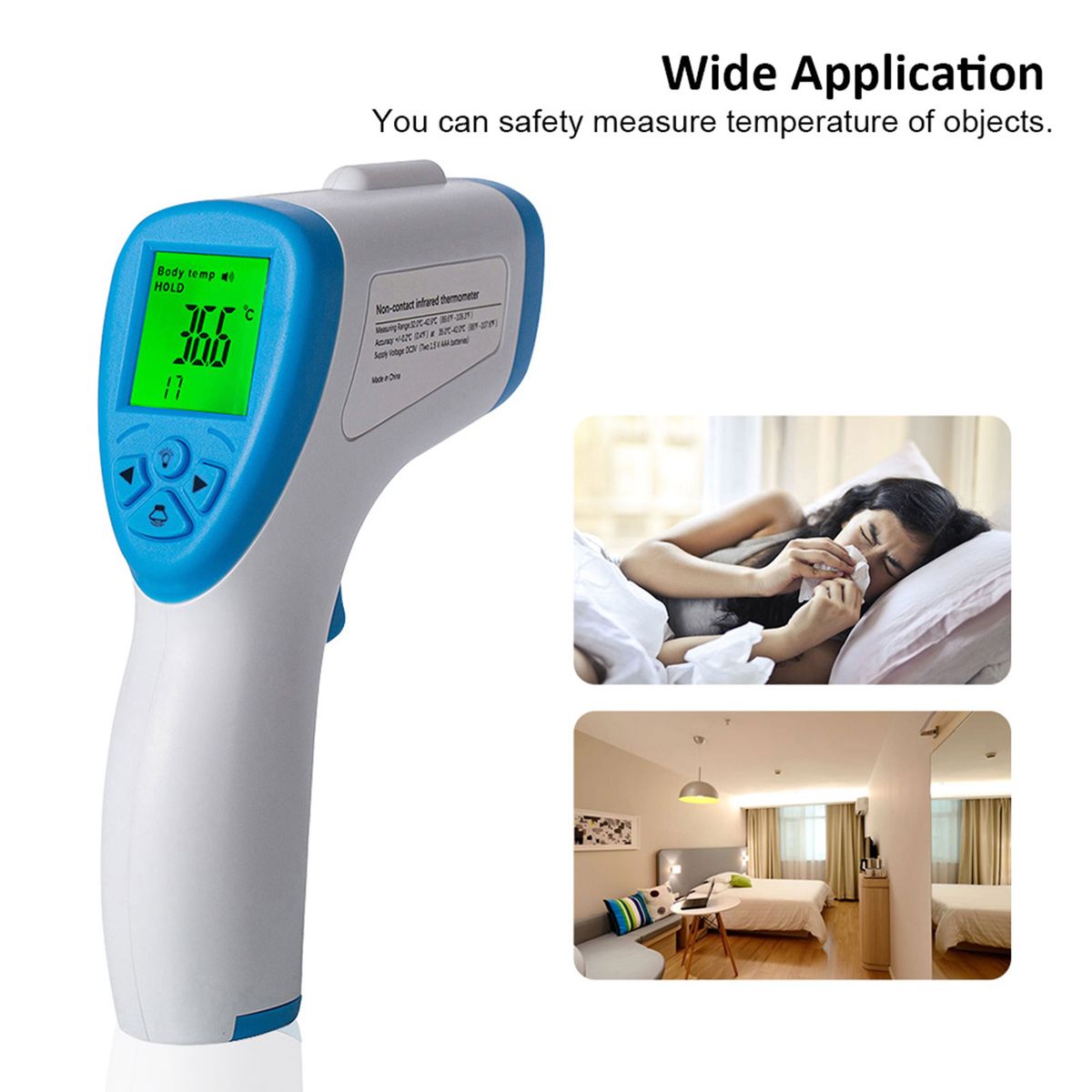 Non-contact Infrared Forehead Thermometer 3-color LCD