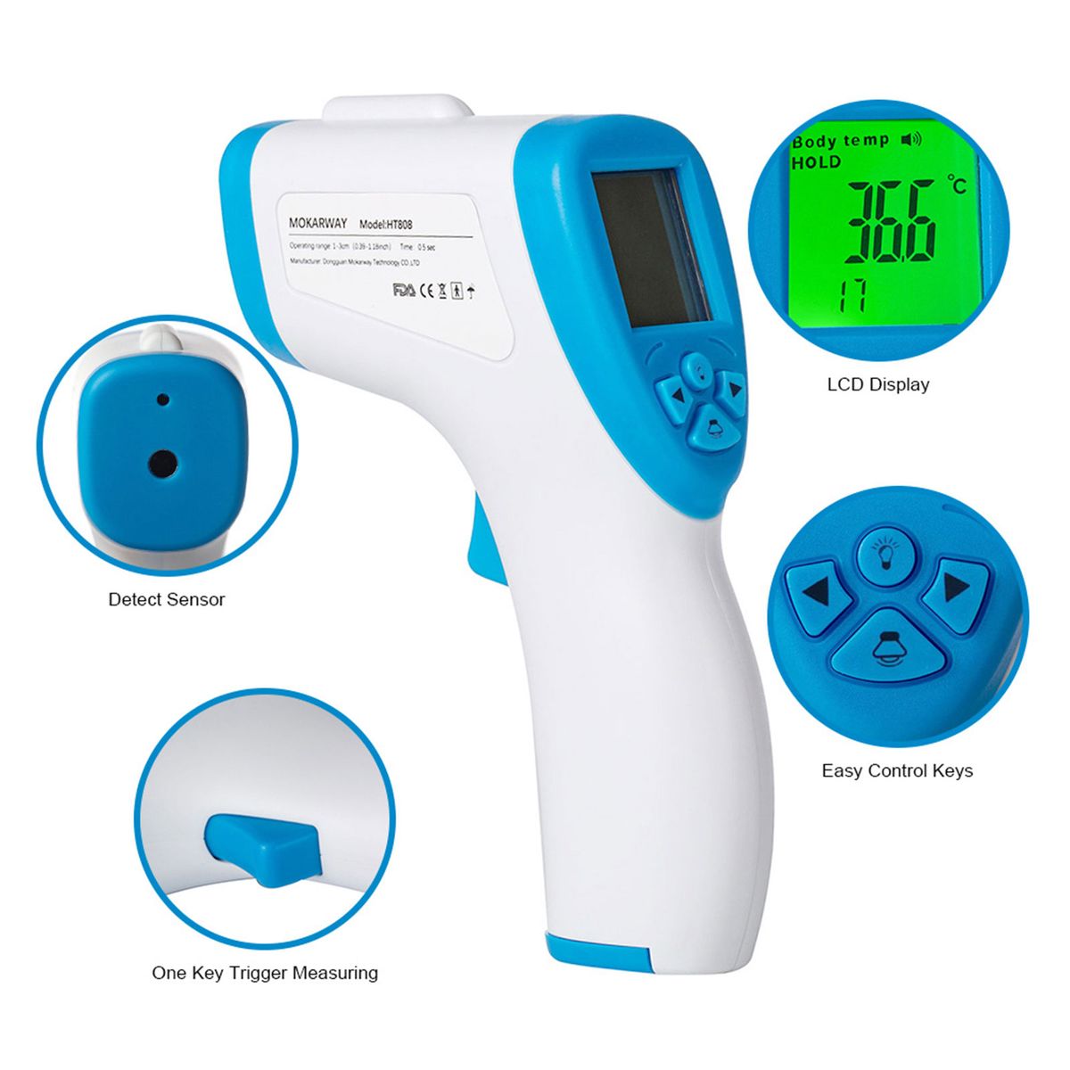Non-contact Infrared Forehead Thermometer 3-color LCD