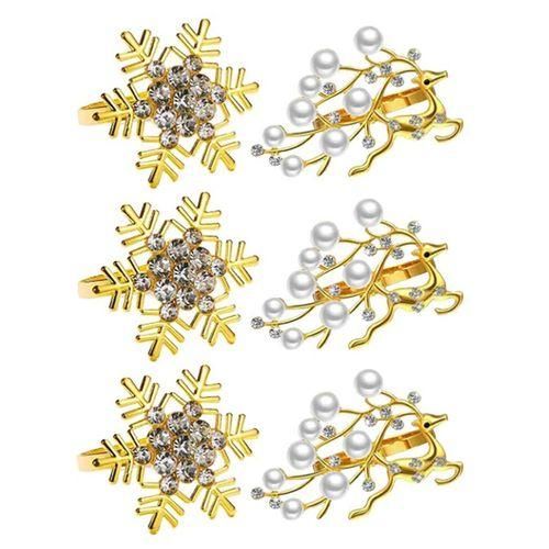 Gold Napkin Rings Set Of 6, Christmas Deer And