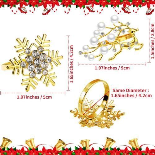 Gold Napkin Rings Set Of 6, Christmas Deer And