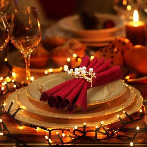 Gold Napkin Rings Set Of 6, Christmas Deer And