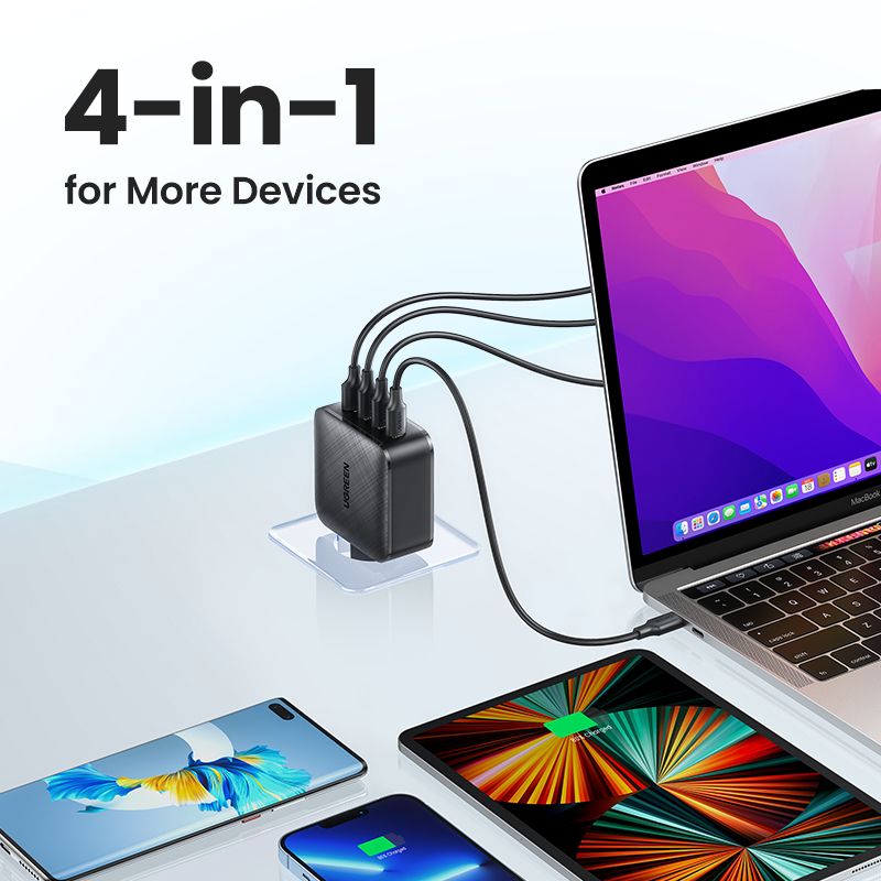 USB Charger GaN Charger 65W USB C Fast Charging with 3 4 USB
