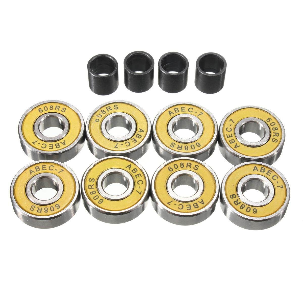 8PCS ABEC 7 Skateboard Longboard Skate Roller Hocker Wheel 608 Bearings+Spacers Yellow