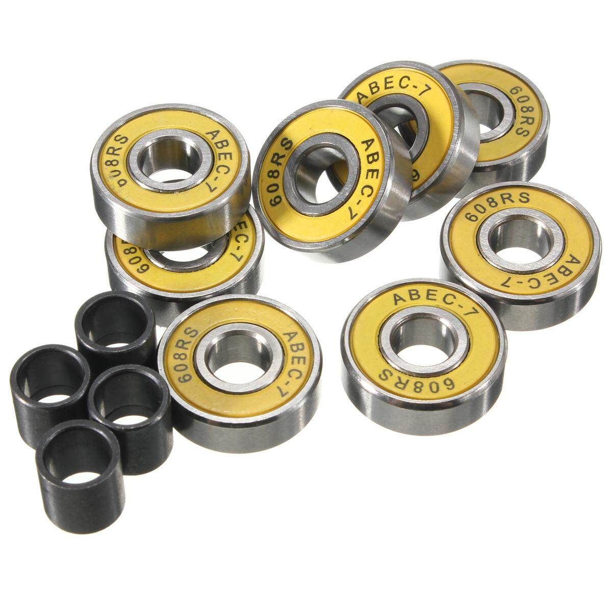 8PCS ABEC 7 Skateboard Longboard Skate Roller Hocker Wheel 608 Bearings+Spacers Yellow
