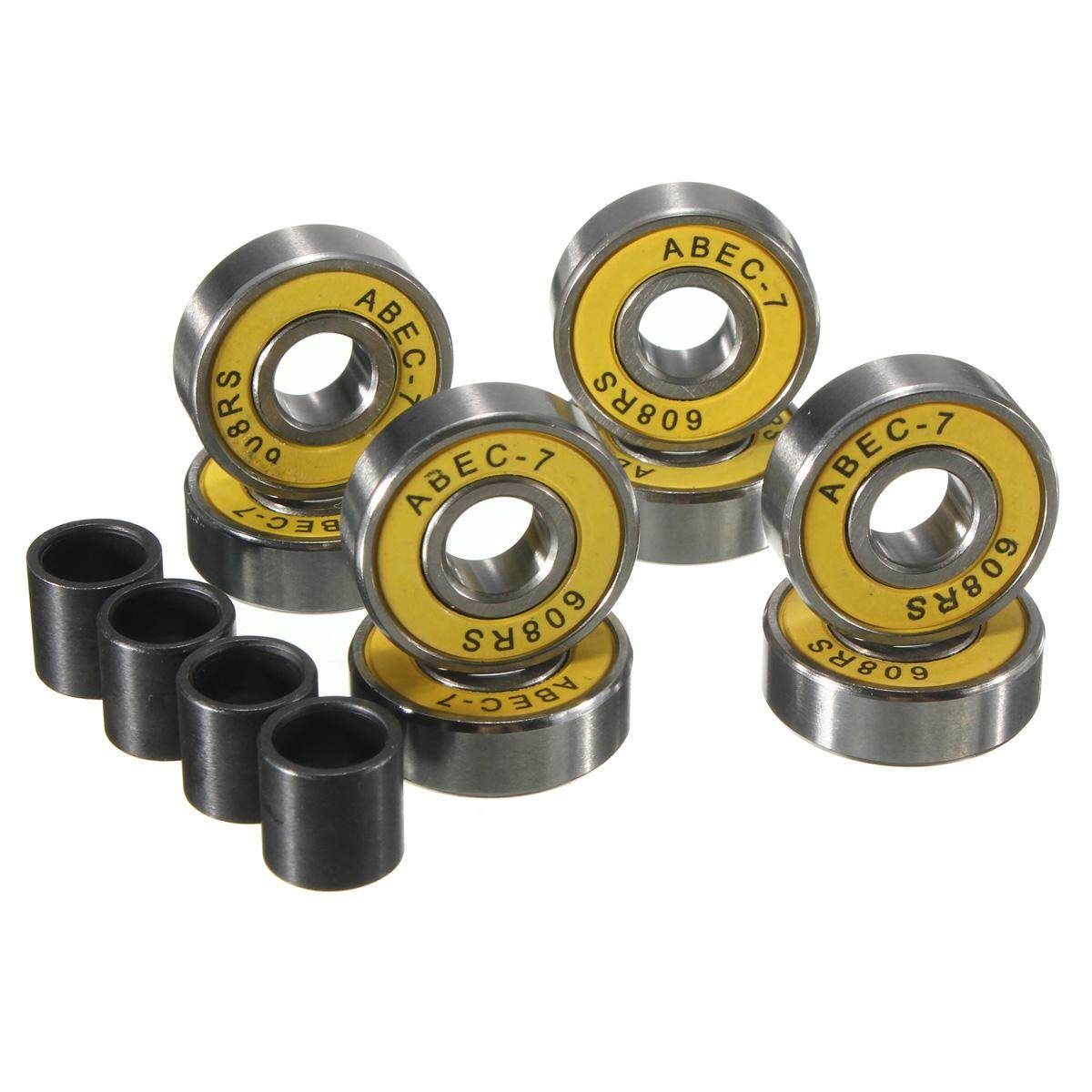 8PCS ABEC 7 Skateboard Longboard Skate Roller Hocker Wheel 608 Bearings+Spacers Yellow