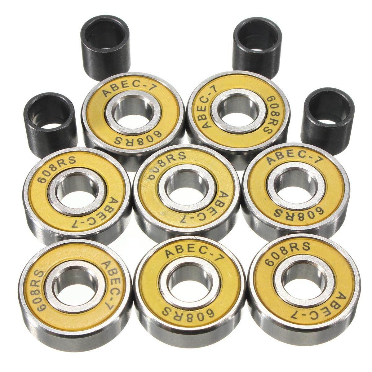 8PCS ABEC 7 Skateboard Longboard Skate Roller Hocker Wheel 608 Bearings+Spacers Yellow