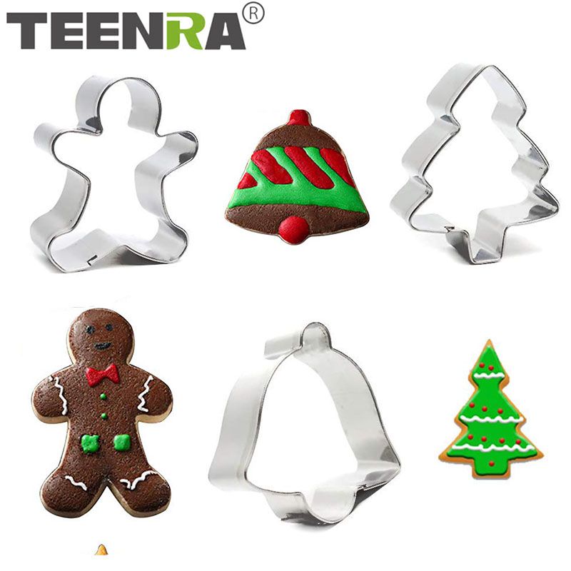 TEENRA Stainless Steel Cookie Cutter Christmas 3D Cake Cookie Mold DIY Christmas Cookie Cutter Set Biscuit Mould Baking Tools