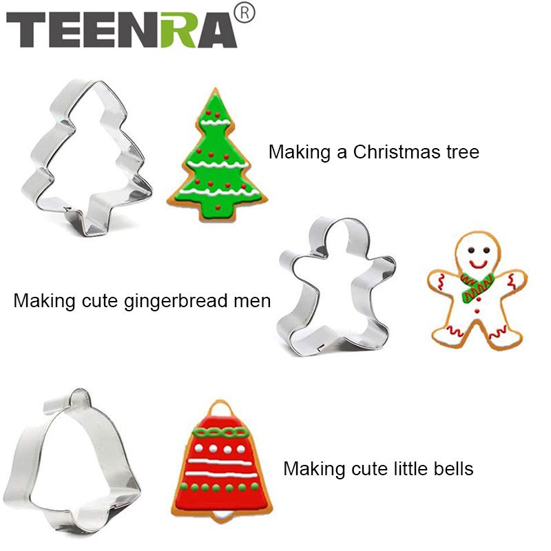 TEENRA Stainless Steel Cookie Cutter Christmas 3D Cake Cookie Mold DIY Christmas Cookie Cutter Set Biscuit Mould Baking Tools