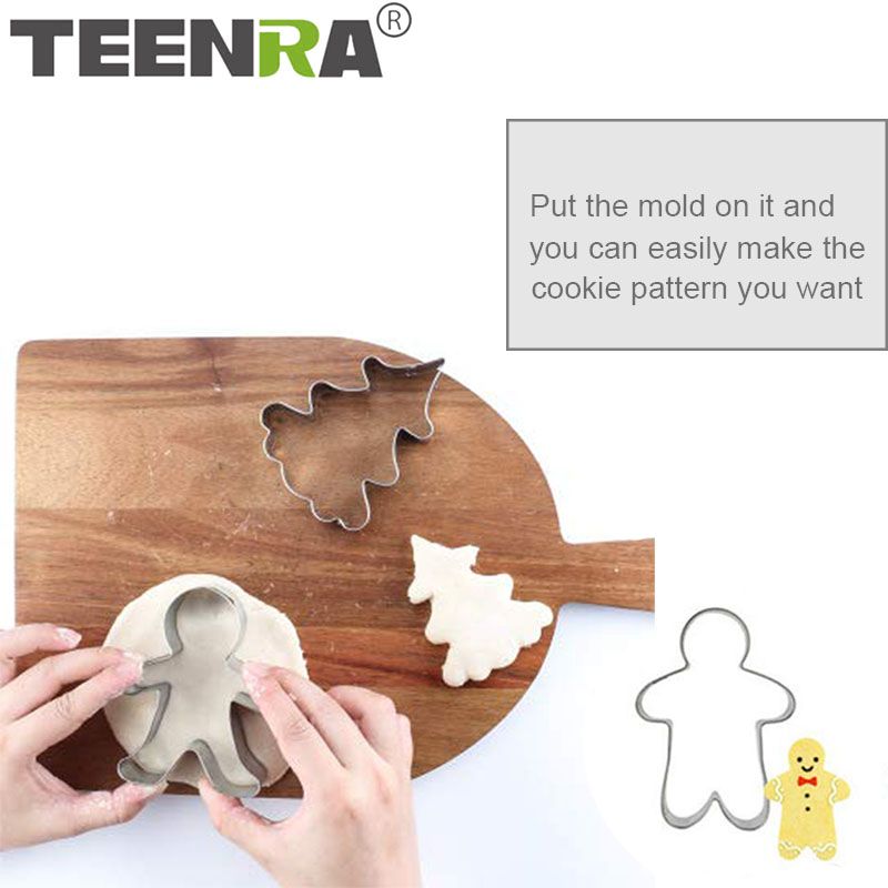 TEENRA Stainless Steel Cookie Cutter Christmas 3D Cake Cookie Mold DIY Christmas Cookie Cutter Set Biscuit Mould Baking Tools
