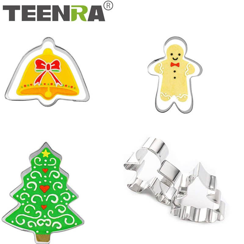 TEENRA Stainless Steel Cookie Cutter Christmas 3D Cake Cookie Mold DIY Christmas Cookie Cutter Set Biscuit Mould Baking Tools